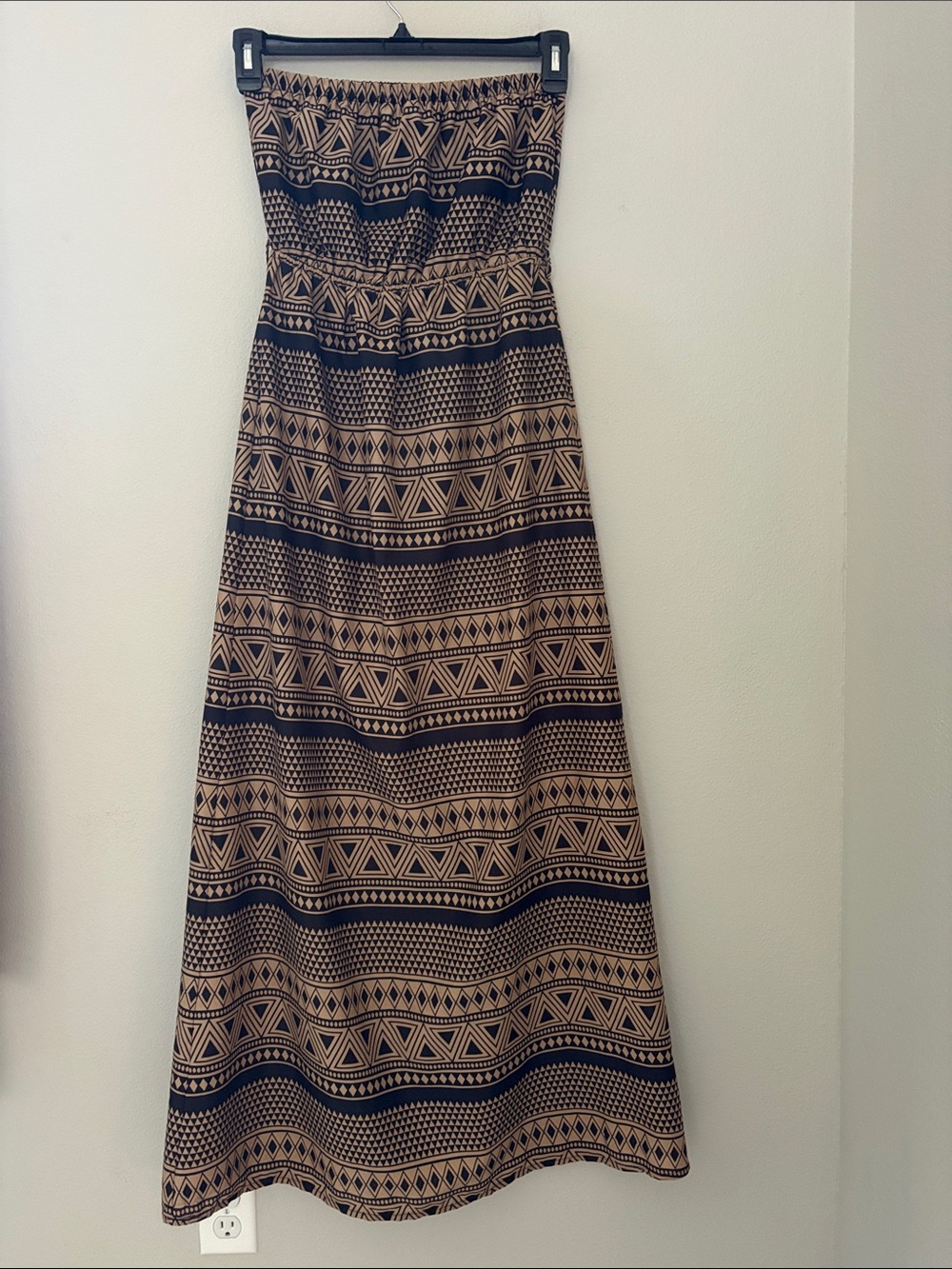 YA Los Angeles Strapless Geometric Tribal Maxi Dress, Brown, M Boho Festival
